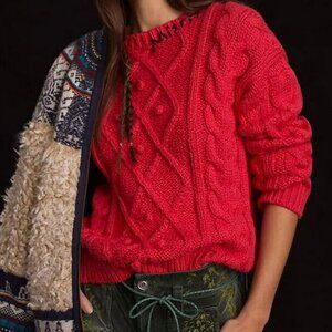 *NEW MOTHER Cableknit Pullover Sweater Embroidered Misfit